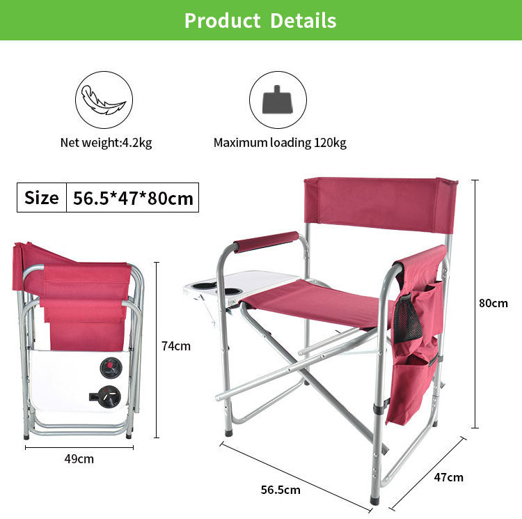 Outdoor Lawn Camp Fishing Portable Director Chair Heavy Duty with Cooler Bag and Side Table Steel Camping Folding Director Chair