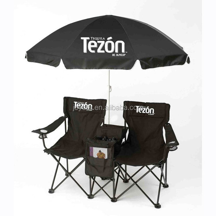 Outdoor Folding Double Beach Chair Set With Sun Umbrella