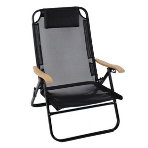 Wholesale Leisure Chaise Folding Four Adjustable Aluminum Beach Lounge Chair with Pillow Custom Portable Reclining Beach Chair