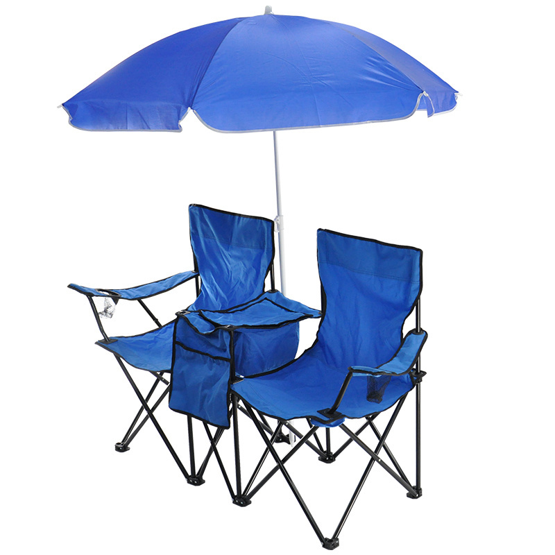 Folding Outdoor Picnic Double Chair Umbrella Table Beverage Holder Carrying Bag Portable Camping Beach Park Balcony Double Chair