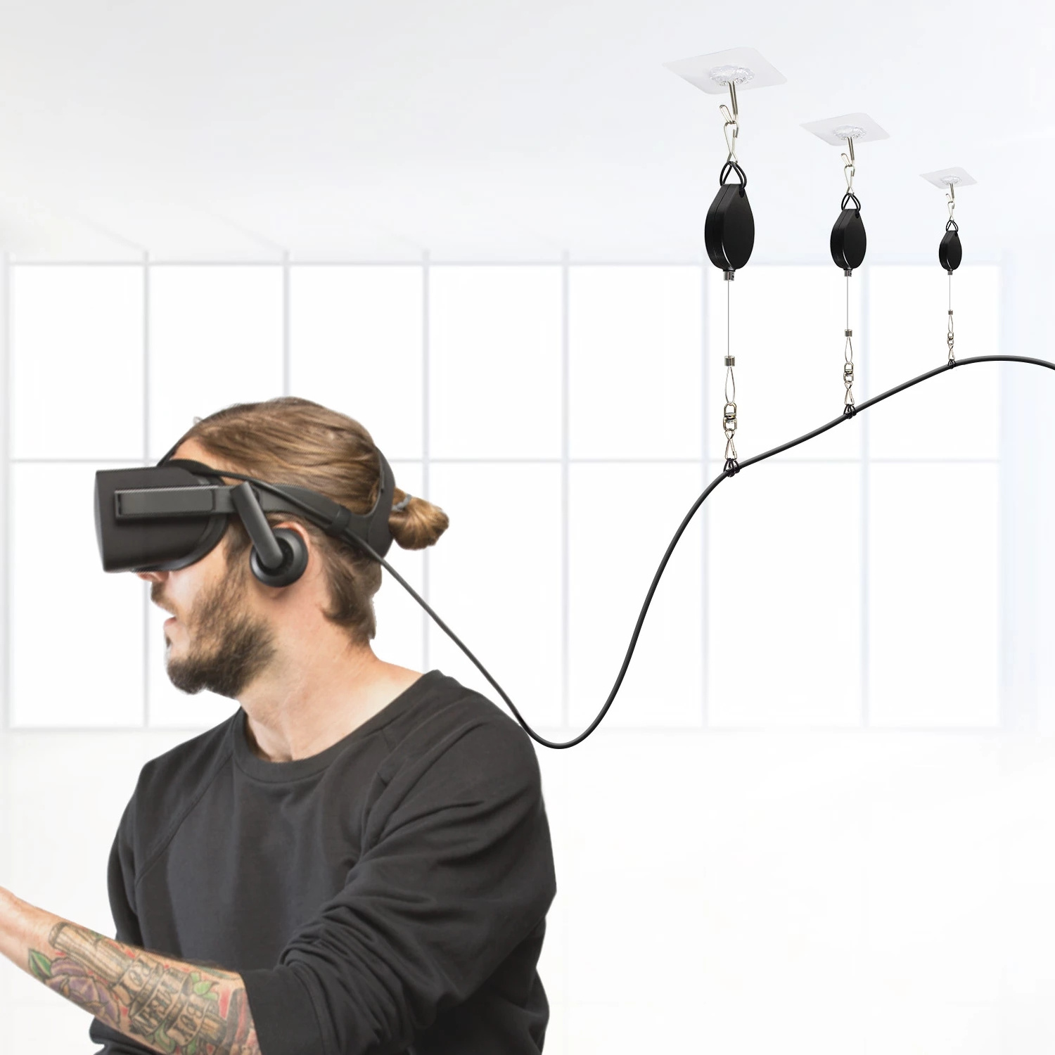 VR Cable Management - Virtual Reality Wire Ceiling Pulley System for Oculus Rift S/Playstation VR/HTC Vive Pro