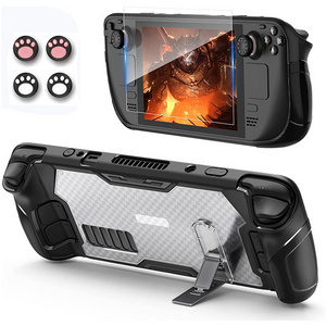 for Steam Deck Adjustable Kickstand Case Shockproof Protective Shell Tempered Film Protector with Rocker Caps for Steam Deck