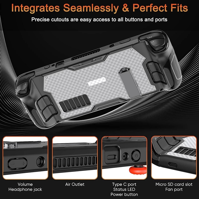 for Steam Deck Adjustable Kickstand Case Shockproof Protective Shell Tempered Film Protector with Rocker Caps for Steam Deck