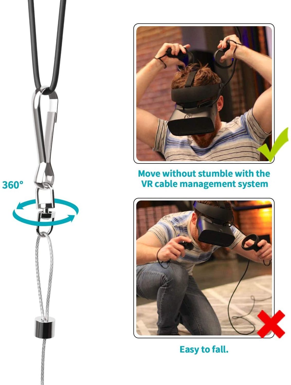 VR Cable Management - Virtual Reality Wire Ceiling Pulley System for Oculus Rift S/Playstation VR/HTC Vive Pro