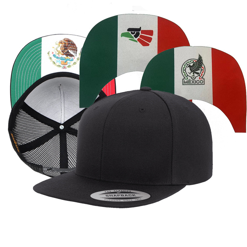 Mexico Cap Flex Classic adjustable fit Flat bill  Snapback Trucker Hat Custom Mexico Flag Undervisor Mexico adjustable hat