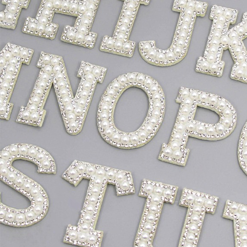 26 English Letters Faux Pearl Rhinestone Patches For Clothes A-Z Alphabet Pearl Rhinestones Applique Sew On/Glue On Patches DIY