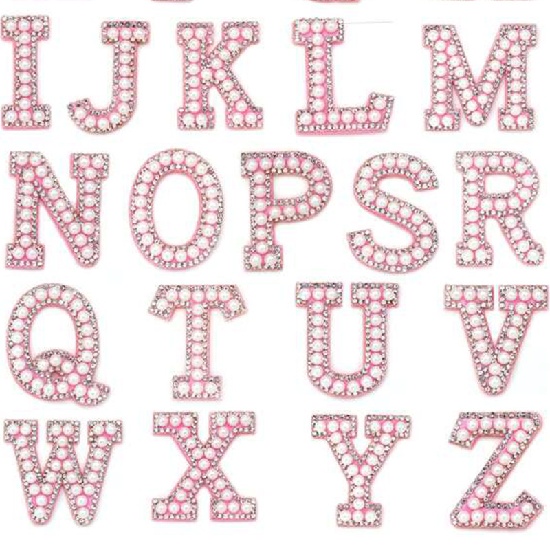 26 English Letters Faux Pearl Rhinestone Patches For Clothes A-Z Alphabet Pearl Rhinestones Applique Sew On/Glue On Patches DIY