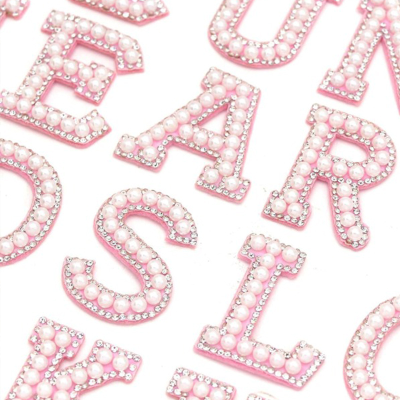 26 English Letters Faux Pearl Rhinestone Patches For Clothes A-Z Alphabet Pearl Rhinestones Applique Sew On/Glue On Patches DIY