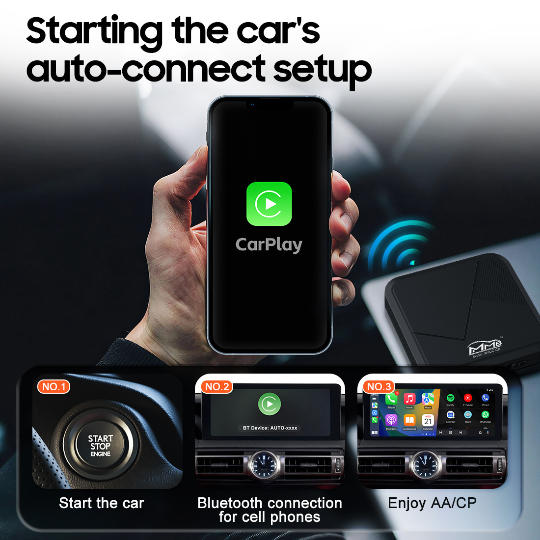 MMB Wireless CarPlay Adapter plug and play Portable wireless carplay dongle MMB CarPlay Android Box Wireless android auto