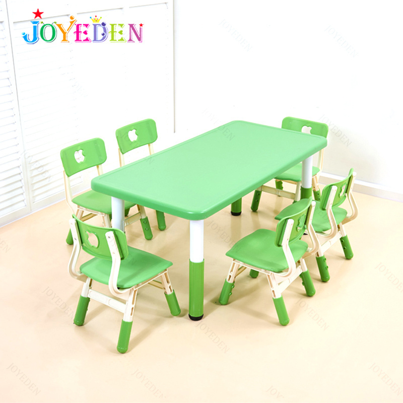 Factory Supply Kids Party Decor Equipment Tables And Chairs Preschool Dining Table With Chairs 6 Seater