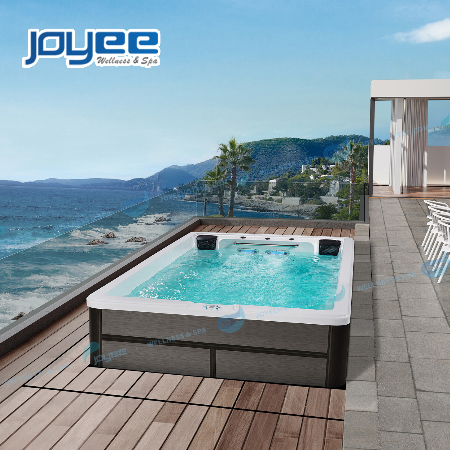 JOYEE Luxury Hotel Villa Acrylic Outdoor Swimming Pool Cheap Price Whirlpool Hydro Spa Endless Pool for 8 Persons