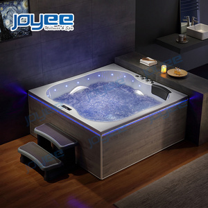 JOYEE square 2 wall aclove deep soak clear acrylic whirlpool bathtub with seat square 3 persons indoor tub jetted bathtub