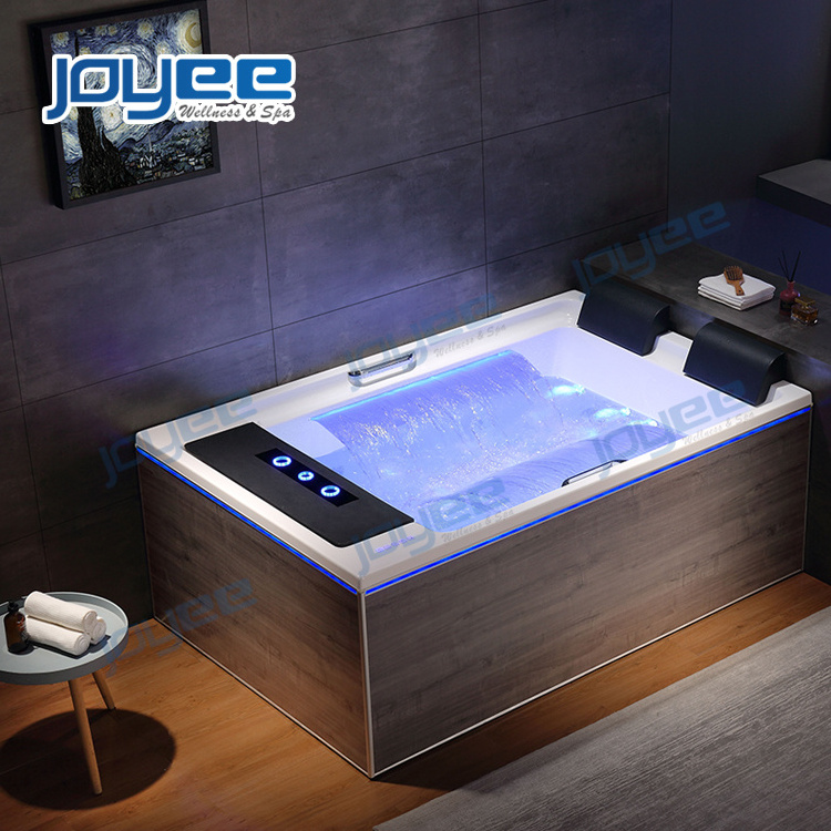 JOYEE 2 person widen waterfall wooden bathtub spa tub bath barrel ozone bath tub for spa