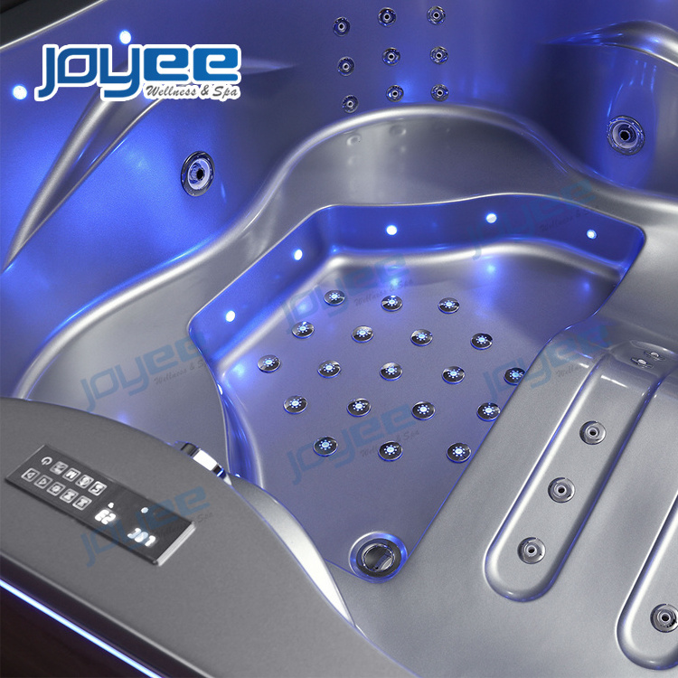 JOYEE square 2 wall aclove deep soak clear acrylic whirlpool bathtub with seat square 3 persons indoor tub jetted bathtub