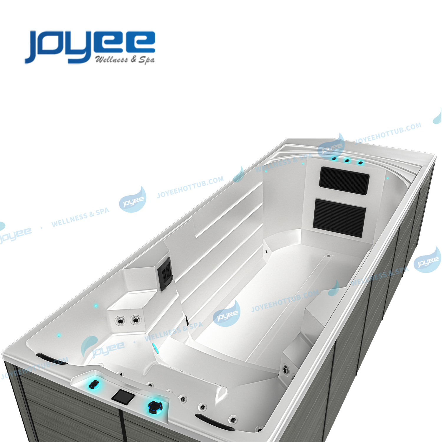 JOYEE Hot Sale Luxury Design Large Fiberglass Outdoor Hot Tub Spa with Balboa Training Machine Endless Swim Spa Pool