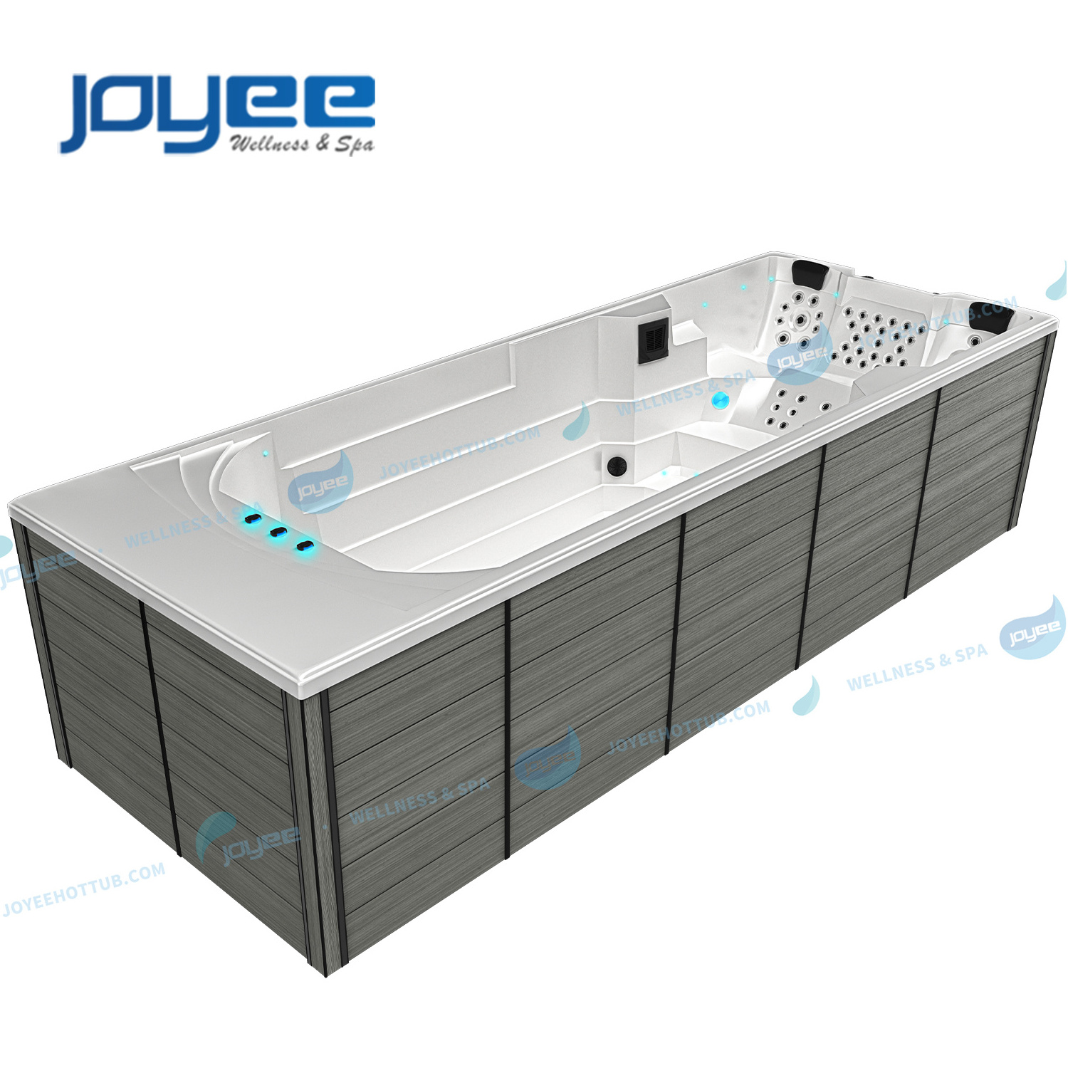 JOYEE Hot Sale Luxury Design Large Fiberglass Outdoor Hot Tub Spa with Balboa Training Machine Endless Swim Spa Pool