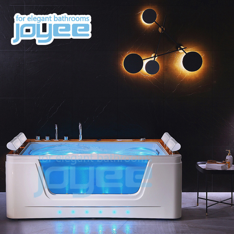 JOYEE glass window tub acrylic 2 sided skirt 4 person whirlpool apollo massage freestanding SPA bath tub at good price