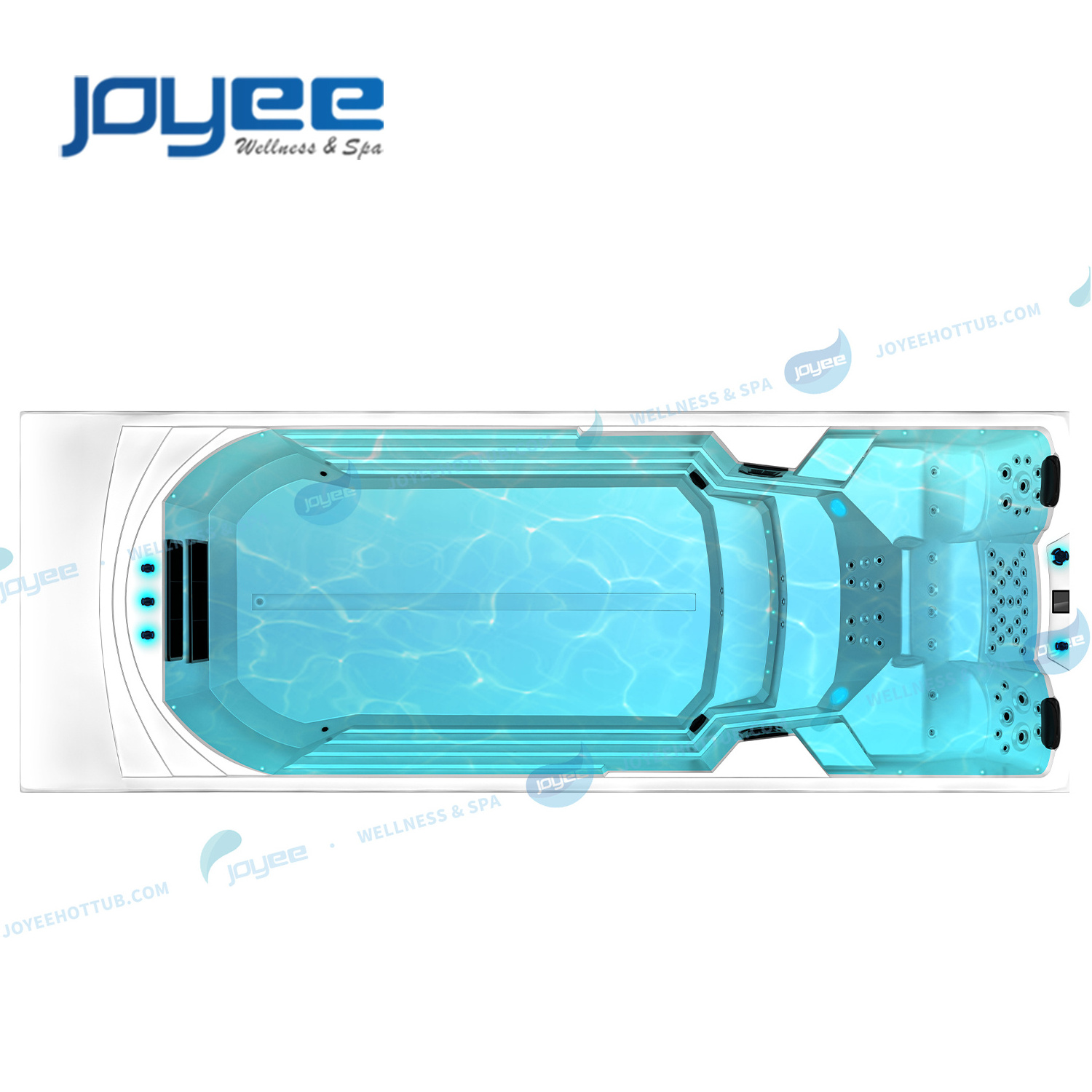 JOYEE Hot Sale Luxury Design Large Fiberglass Outdoor Hot Tub Spa with Balboa Training Machine Endless Swim Spa Pool