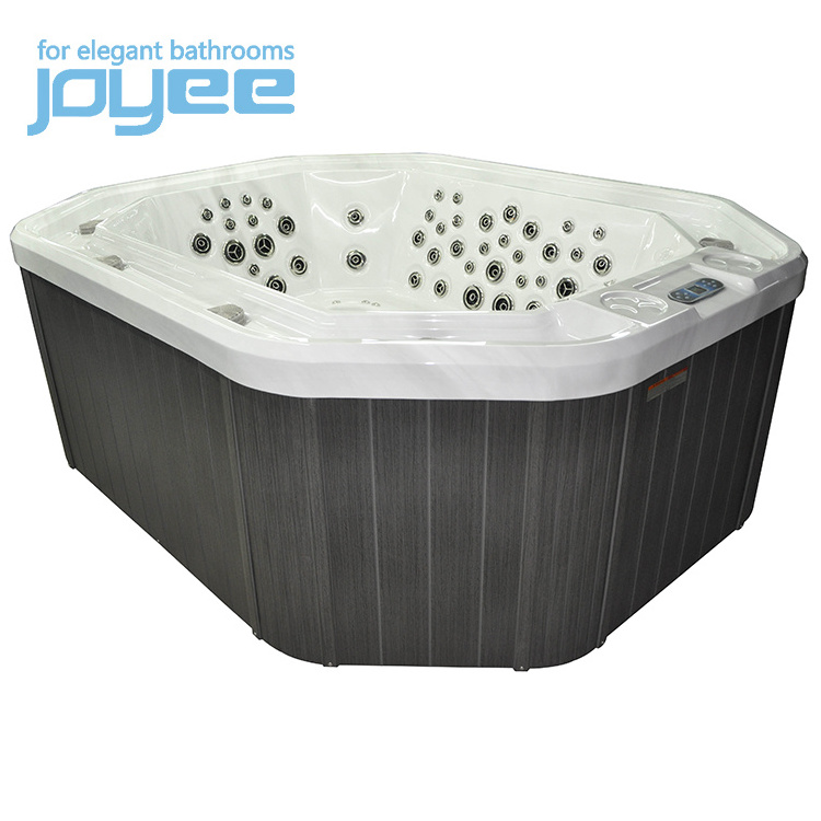 JOYEE family outdoor Hexagon wood cedar overflow whirlpool massage spa big hot tub with jacuzi function