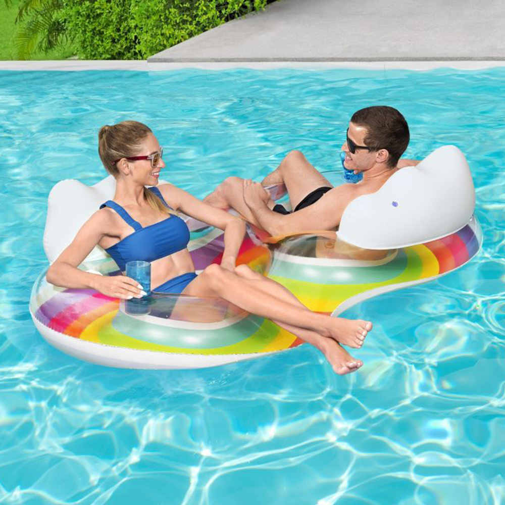 Wholesale Cheap Custom Floating Chair Luxury Canopy 2 Seater Water Swimming Pool Float With Cup Holder For Couple