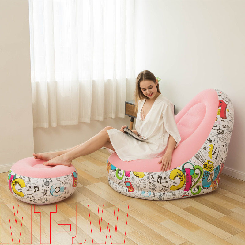 Inflatable Lazy Sofa Family Inflatable Lounge Chair Graffiti Pattern Flocking Sofa with Inflatable Foot Cushion