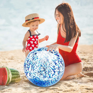 Beach Toys Sequins Beach Ball Jumbo Pool Toys Balls Giant Confetti Glitters Inflatable Clear Beach Ball 24 Inch 16 Inch PVC