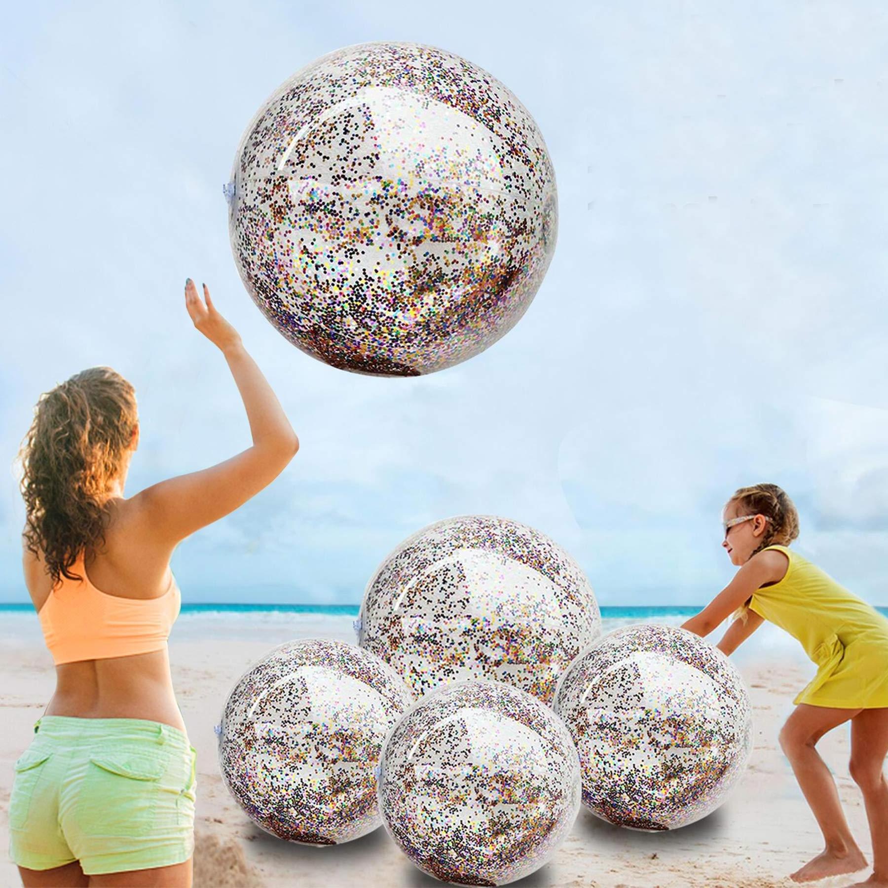 Beach Toys Sequins Beach Ball Jumbo Pool Toys Balls Giant Confetti Glitters Inflatable Clear Beach Ball 24 Inch 16 Inch PVC