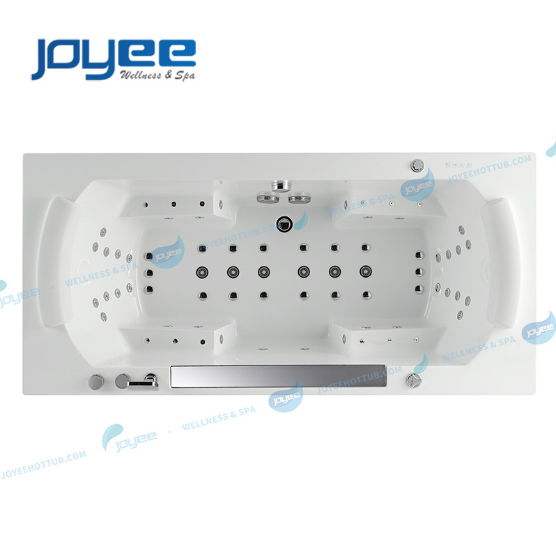 JOYEE 2 Persons indoor bathtub whirlpool massage bathtub price with LED waterfall bathroom acrylic balneo aqua spa bathtub