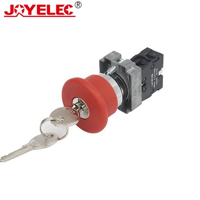 Emergency Stop Push Button Switch with Key Pushbutton 40mm LA167-B2-BS142 Red 1NC 1NO1NC