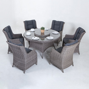 Joye Leisure Outdoor Dining Set 6 Seats Alu Rattan Garden Furniture Round Table And Chairs With Lazy Susan