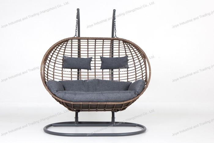 Joyeleisure Outdoor Garden Furniture Steel Rattan Double Seater Cushion Hanging Egg Chair