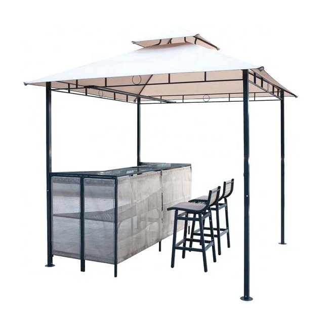 Joyeleisure 240X240X260cm Metal Garden Gazebo with  Table and Bar Chair