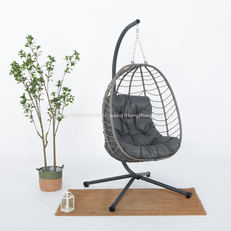 Joye Leisure Indoor Outdoor Wicker Foldable Pe Rattan Swing Hanging Egg Chair