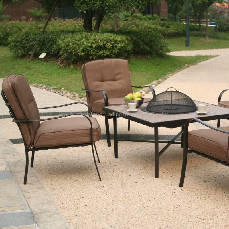 Joyeleisure Outdoor Furniture Set 5PCS Steel Frame Dining Firepit Table & 4 Chairs Modern Design