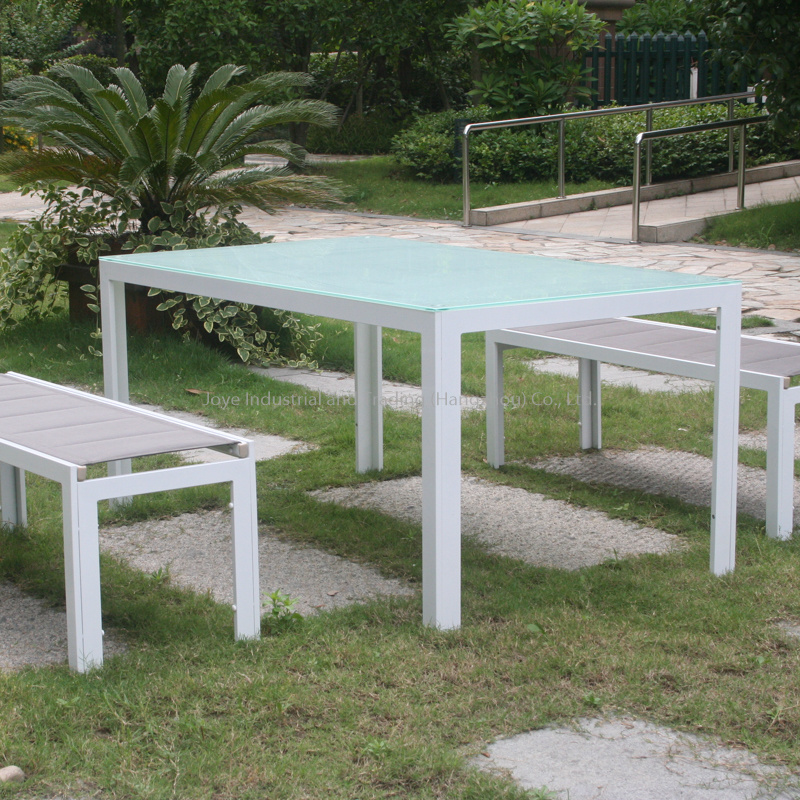 Joye Leisure Outdoor Aluminum Patio Table And Bench Set KD Garden Furniture 3pcs Set