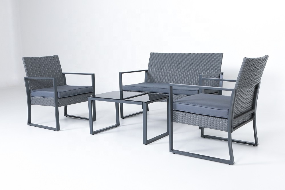 Simple KD 4pcs Steel Grey Flat Rattan Outdoor Furniture Sofa Set