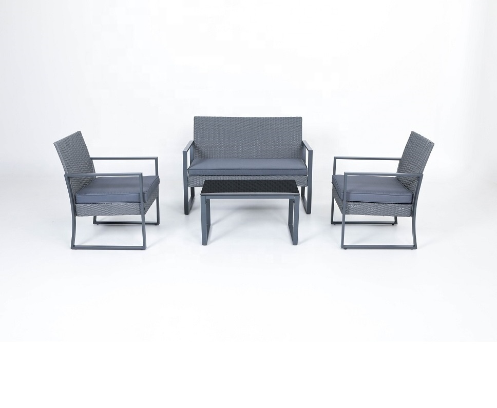 Simple KD 4pcs Steel Grey Flat Rattan Outdoor Furniture Sofa Set