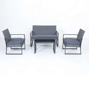 Simple KD 4pcs Steel Grey Flat Rattan Outdoor Furniture Sofa Set