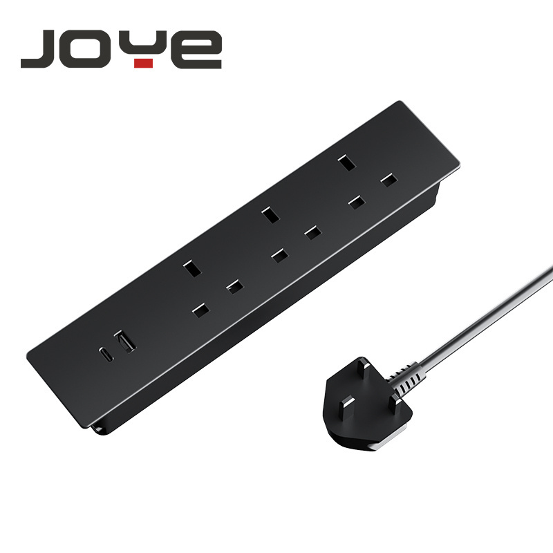 JOYE Recessed Power Strip with USB Ports Furniture Outlet Power Sockets 3 Outlets 2USB UK Multi Plug Socket