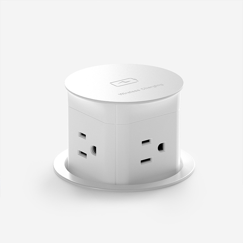 US standard desktop plug 4AC outlet 15W wireless charger desktop pop up socket kitchen counter pop up outlet