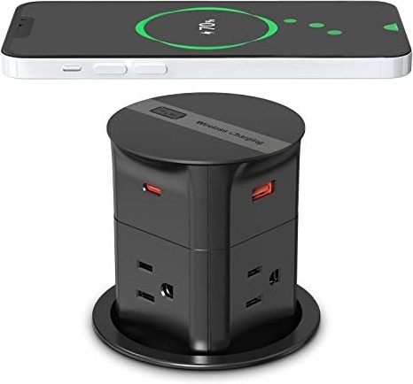 US standard desktop plug 4AC outlet 15W wireless charger desktop pop up socket kitchen counter pop up outlet