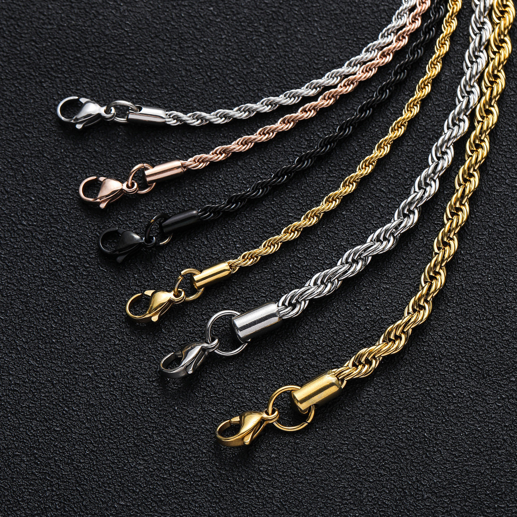 Best Selling Custom 14k 18k Gold Plated Filled Chain Necklace Stainless Steel Twisted Gold Rope Chain for Jewelry Making