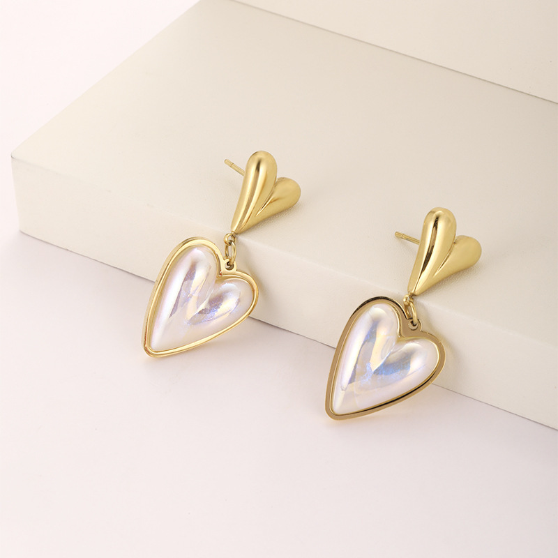 Cute 18K Gold Plated Chunky Dangling Heart Earring Tarnish Free Stainless Steel Drop Earrings For Women