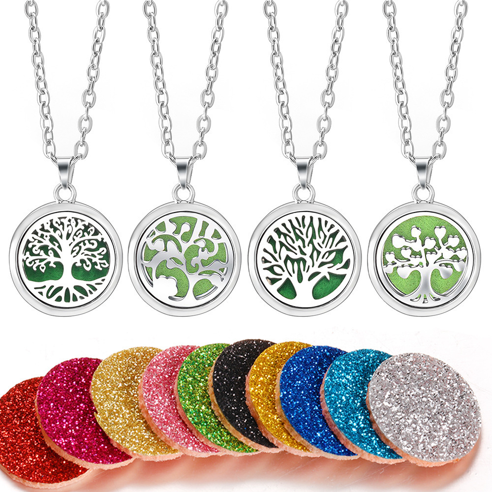 Aromatherapy Diffuser Hot Necklace Stainless Steel Perfume Pendant Necklace Geometric Hollow Life Tree Necklace For Women Men