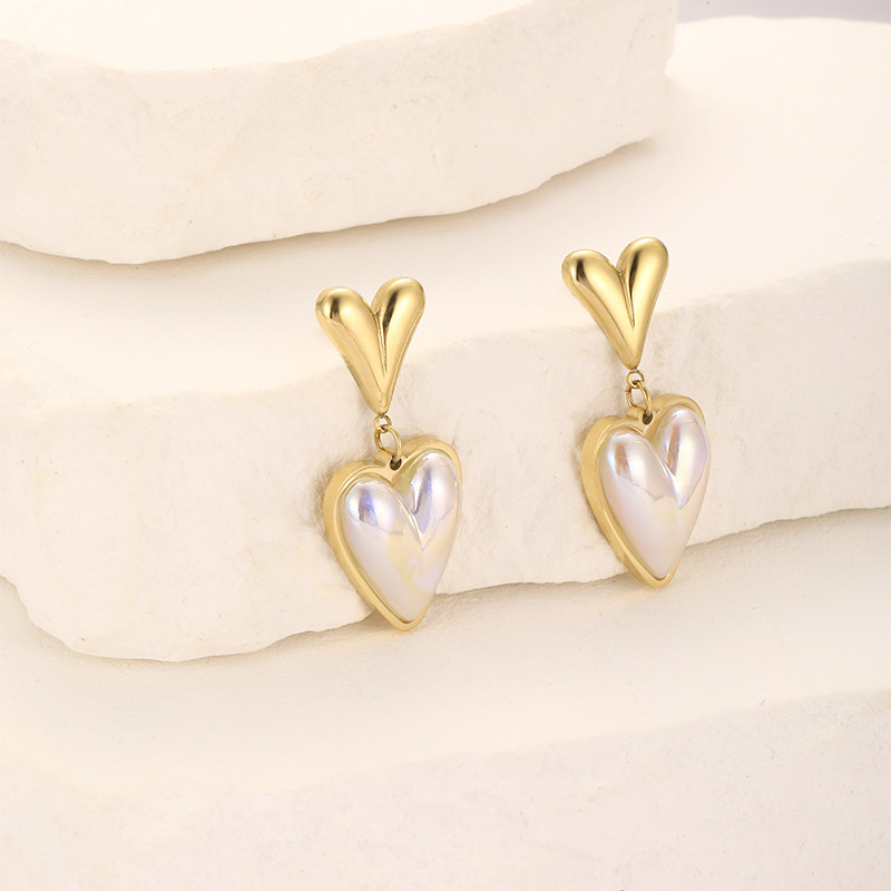 Cute 18K Gold Plated Chunky Dangling Heart Earring Tarnish Free Stainless Steel Drop Earrings For Women