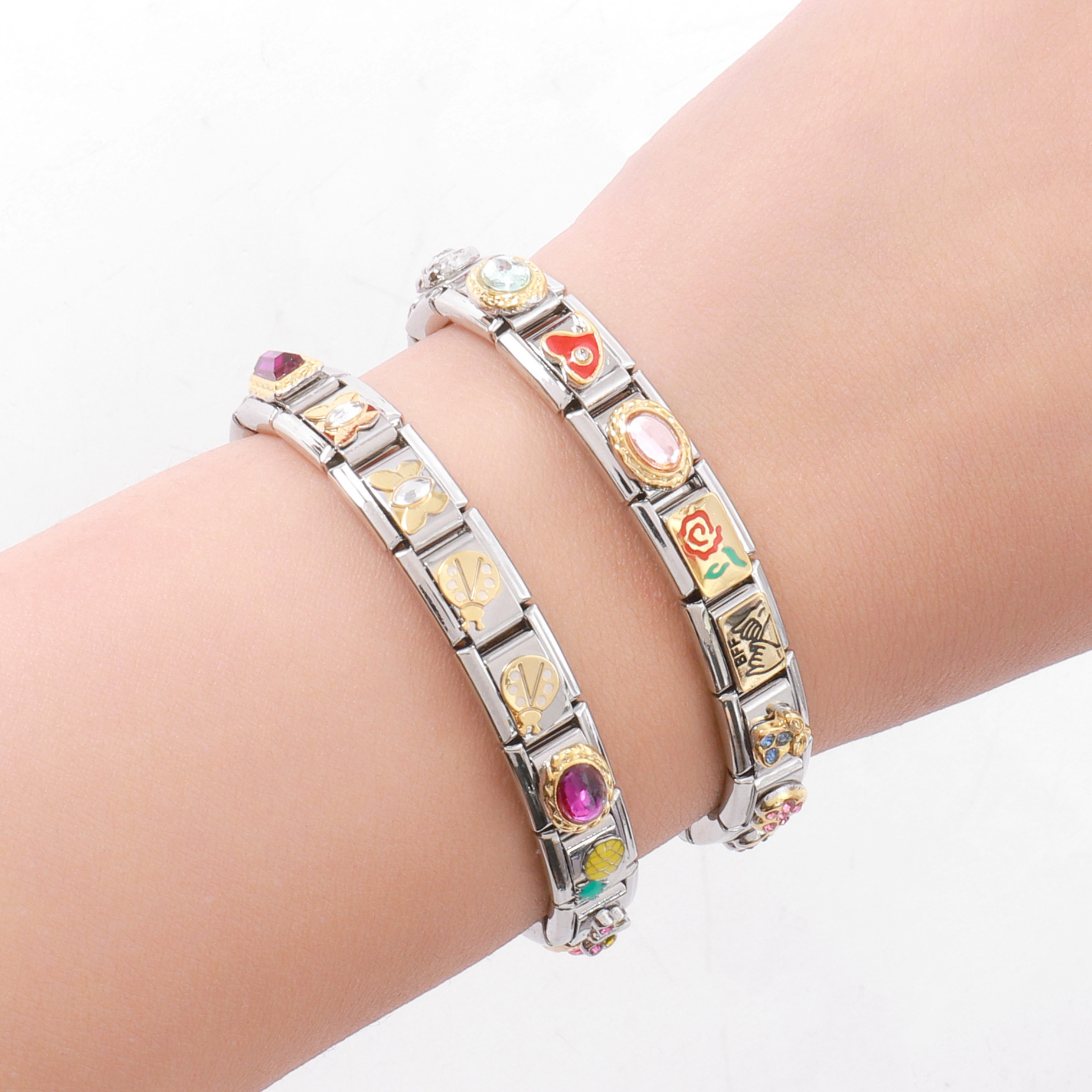 Wholesale 316L Stainless Steel High Polished 18K Gold Plated Letter Links Italian Charm Bracelet