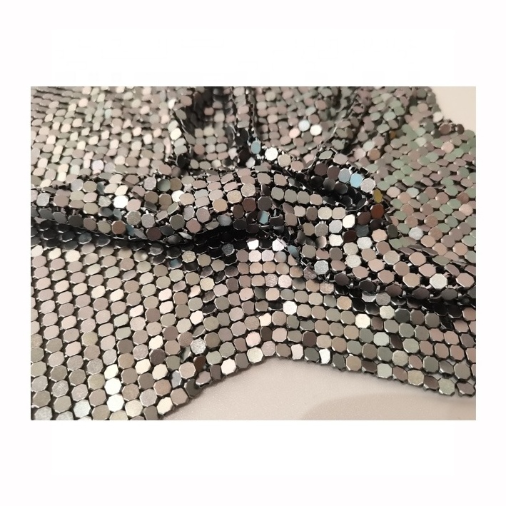 Metallic Sequin Chain mail Fabric For Dress Metallic Sequin Mesh