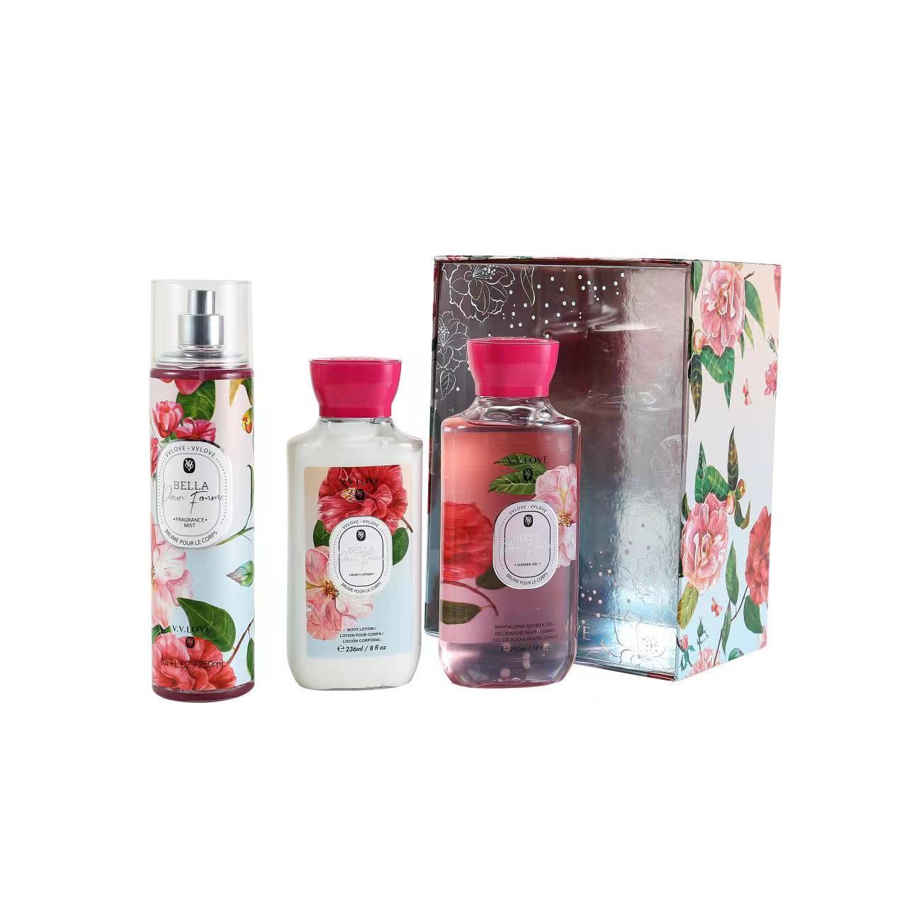 VL9062-4 High-quality 250ml long lasting fragrance body mist & 236ml cream body lotion&295ml shower gel Gift Set