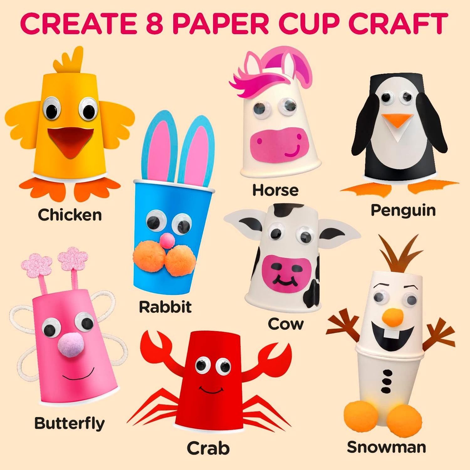 Paper cup handmade kit  Paper cup animal craft kit for kids