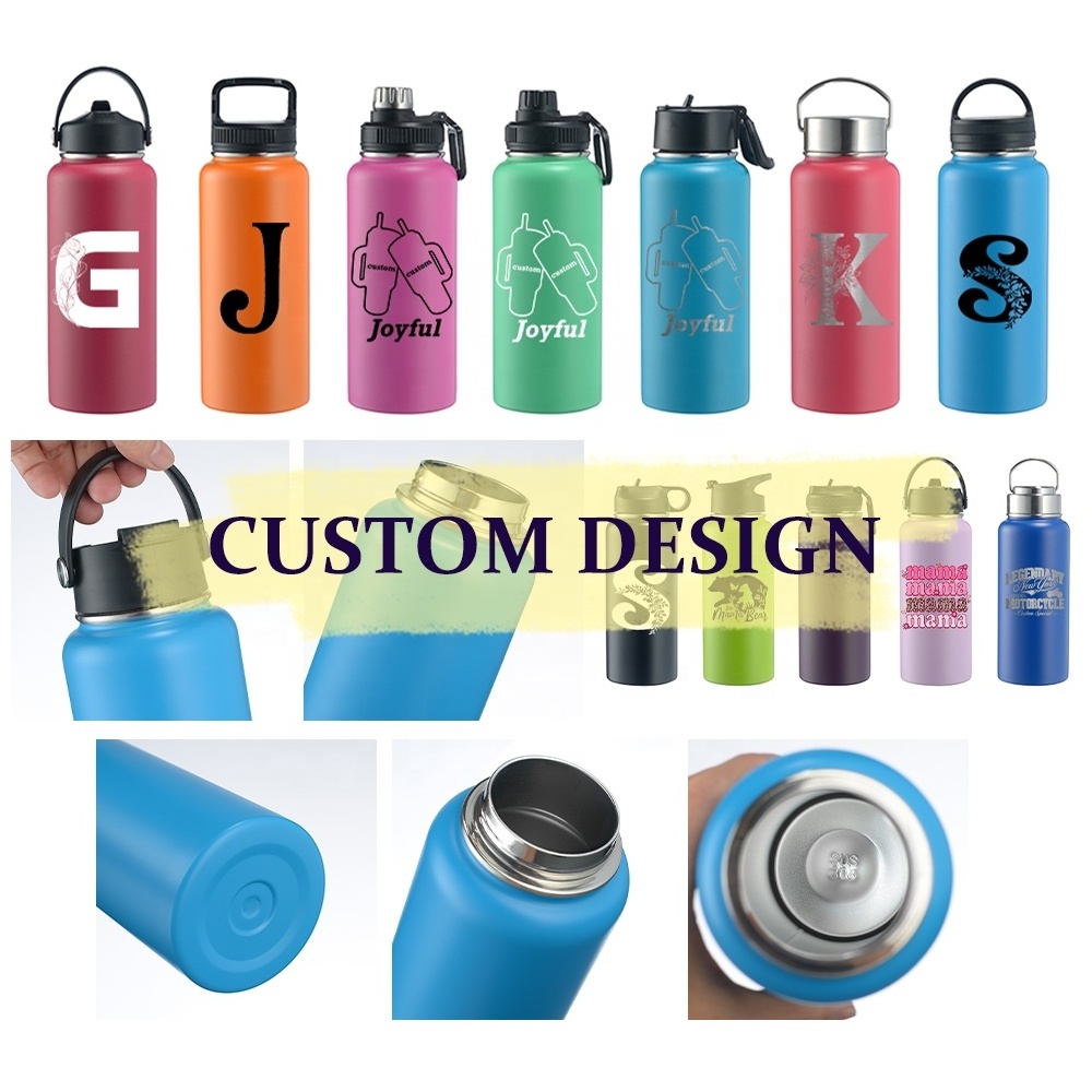 Personalized laser engraved 32 oz double wall thermal water bottle stainless steel vacuum insulated sports tumbler